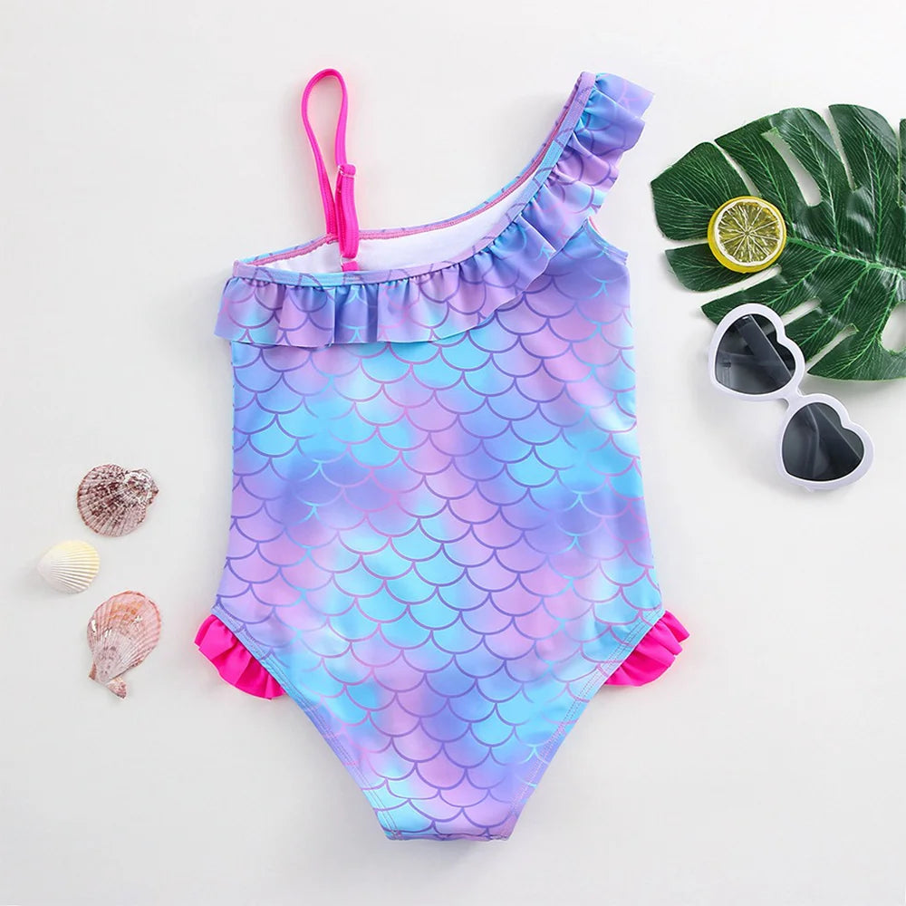 Moana Girls Swimsuit Fashion Mermaid Fish Scale One-Piece Bathing Suits Children's Dresses Summer Swimwear Beach Suit Kids Wear