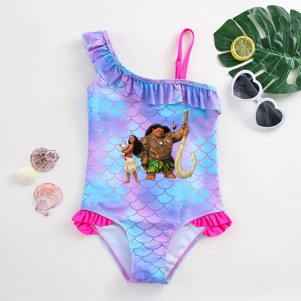 Moana Girls Swimsuit Fashion Mermaid Fish Scale One-Piece Bathing Suits Children's Dresses Summer Swimwear Beach Suit Kids Wear