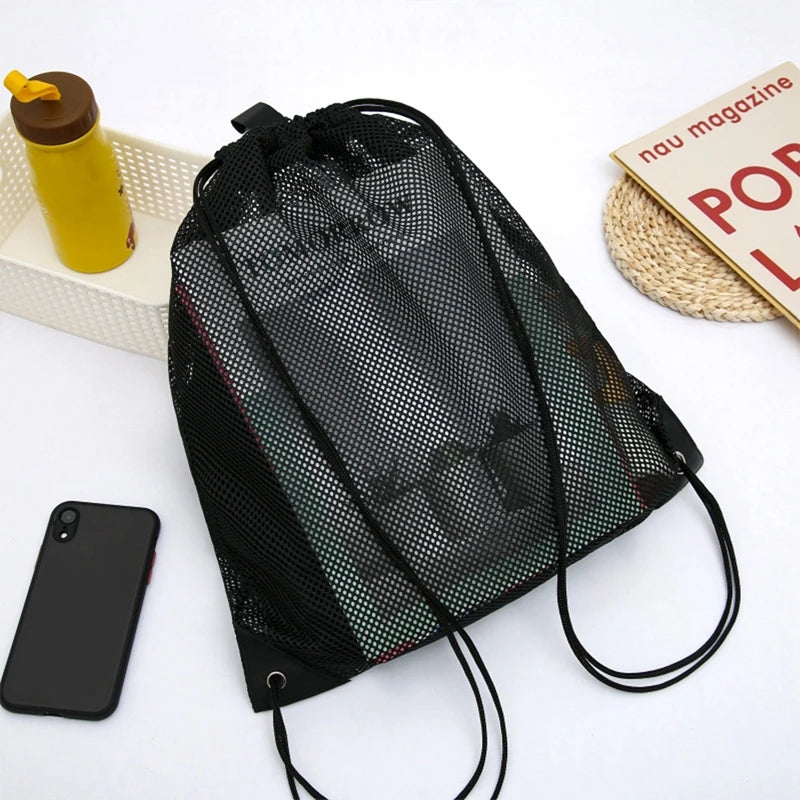 Heavy Duty Mesh Drawstring Backpack Bags Multifunction Ventilated Bag for Soccer ball, Gym Sports Equipment Storage Beach Toys