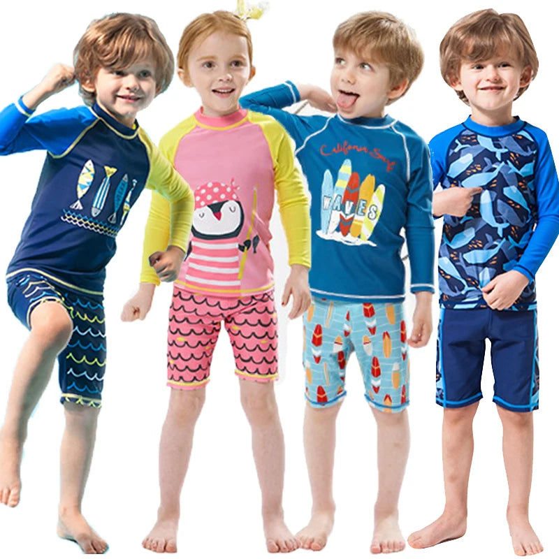 2025 New Boy Girl Swimwear Swim Suits Sun Protective Long Sleeve Children Swimsuits Children's Bathing Suit Kids Swimming Suits