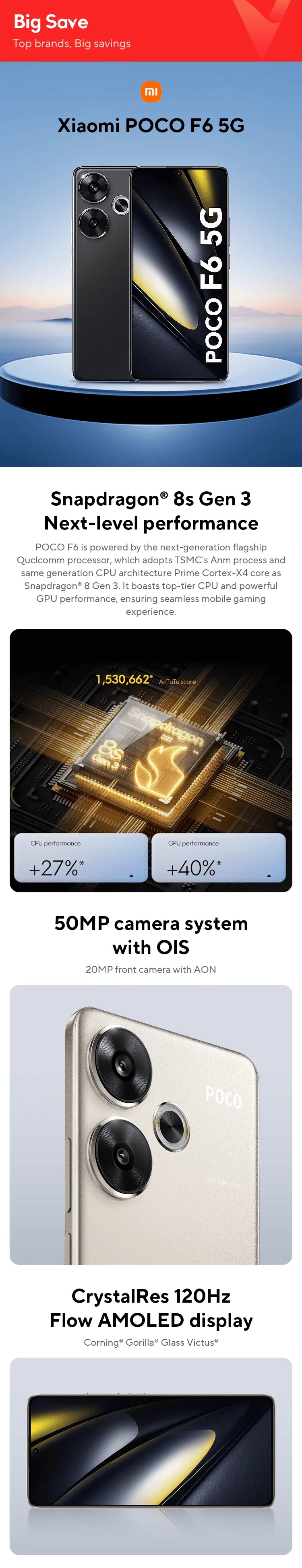 World Premiere POCO F6 Smartphone Global Version Snapdragon®8s Gen 3 NFC 120Hz Flow AMOLED 90W Turbo Charging 5000mAh Battery
