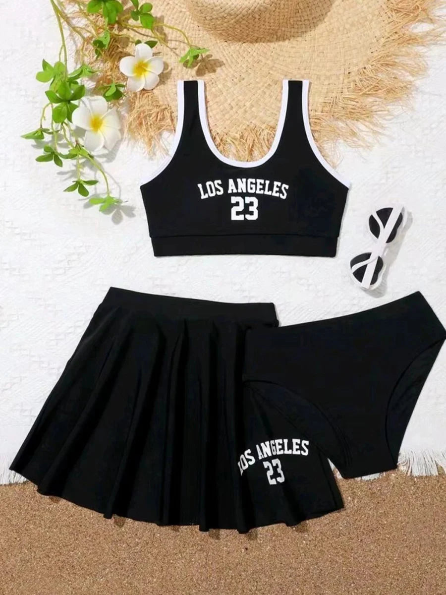 3 Pieces Bikinis With Skirt 2025 Girls Swimsuit Red Kids Swimwear Female Children's Bathers Bathing Swimming Swim Suit Beachwear