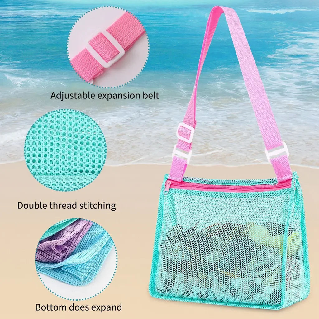 Foldable Beach Mesh Bag Children Sand Away Protable Kids Beach Toys Clothes Bags Storage Organizers Women Cosmetic Makeup Bag