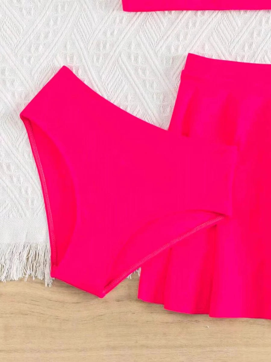 3 Pieces Bikinis With Skirt 2025 Girls Swimsuit Red Kids Swimwear Female Children's Bathers Bathing Swimming Swim Suit Beachwear