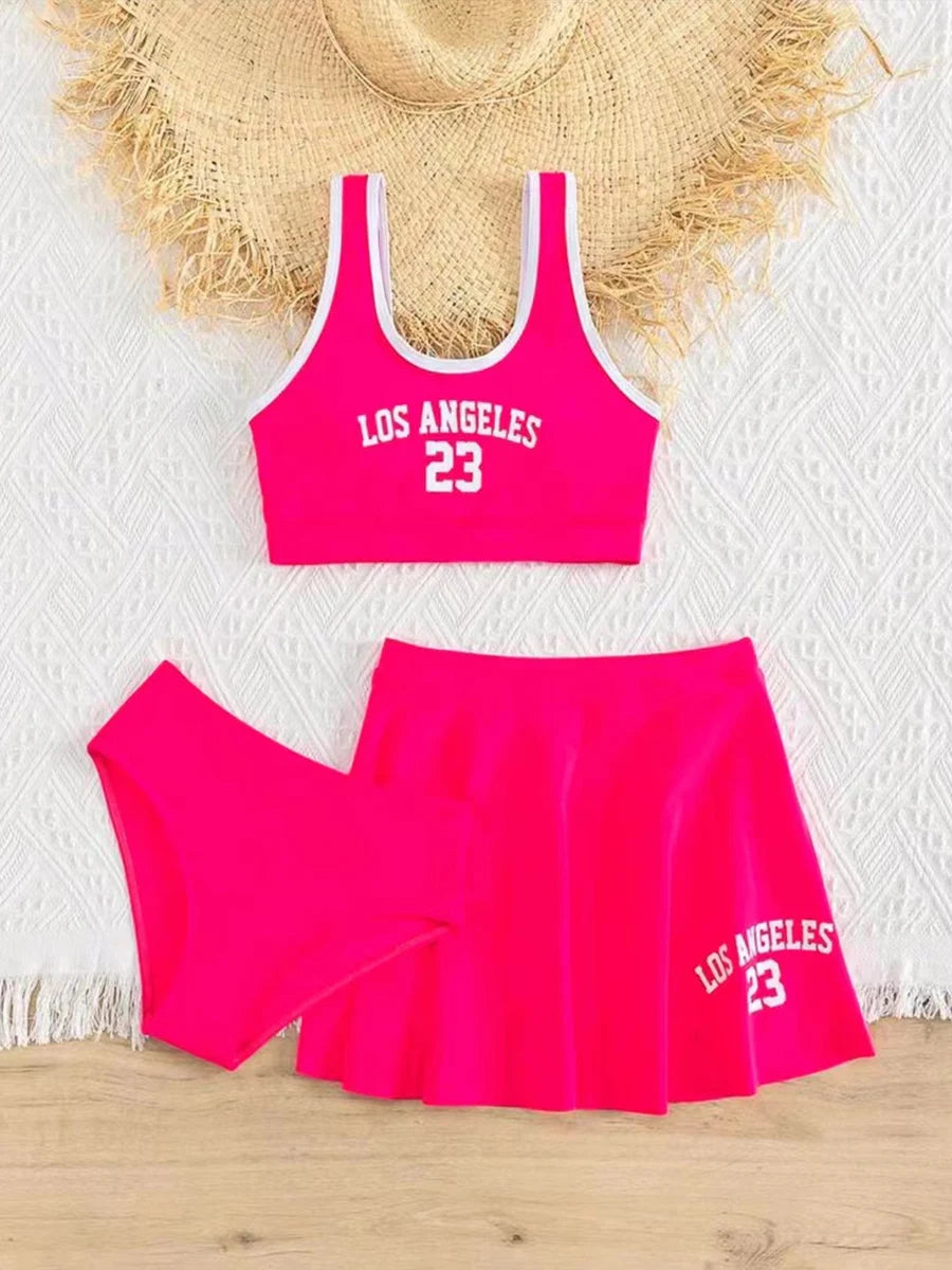 3 Pieces Bikinis With Skirt 2025 Girls Swimsuit Red Kids Swimwear Female Children's Bathers Bathing Swimming Swim Suit Beachwear