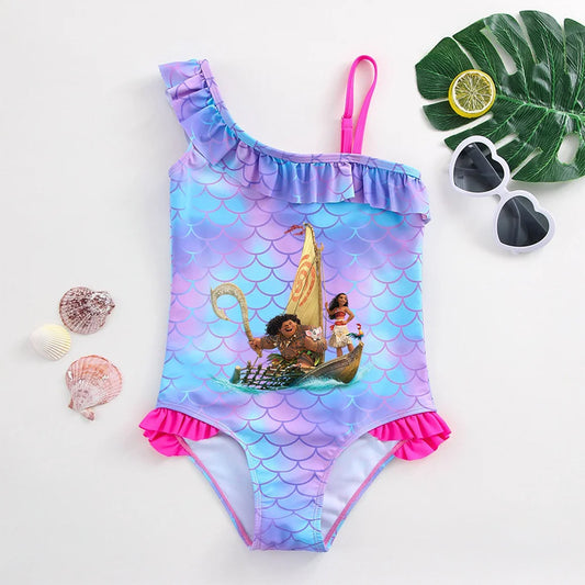 Moana Girls Swimsuit Fashion Mermaid Fish Scale One-Piece Bathing Suits Children's Dresses Summer Swimwear Beach Suit Kids Wear