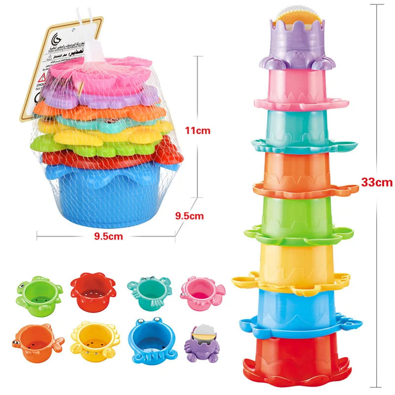 Stacking Cup Bath Toys for Kids Colorful Folding Boat Shape Tower Early Educational Baby Toys Swimming Pool Beach Toys Gifts