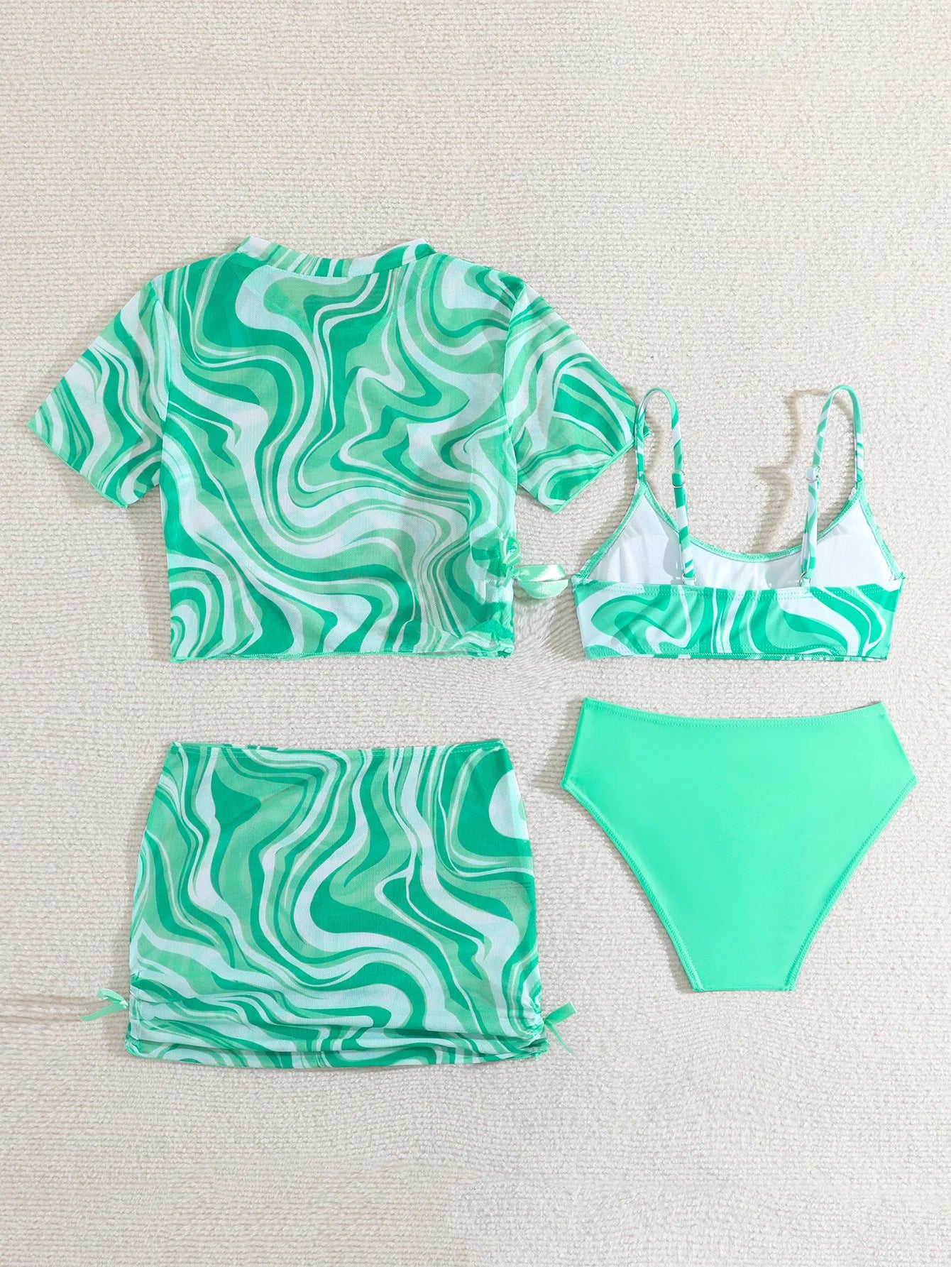 4 Pieces Bikinis Set Top & Skirt 2025 Girls Swimsuit Kids Swimwear Female Children Bathers Bathing Swimming Swim Suit Beachwear