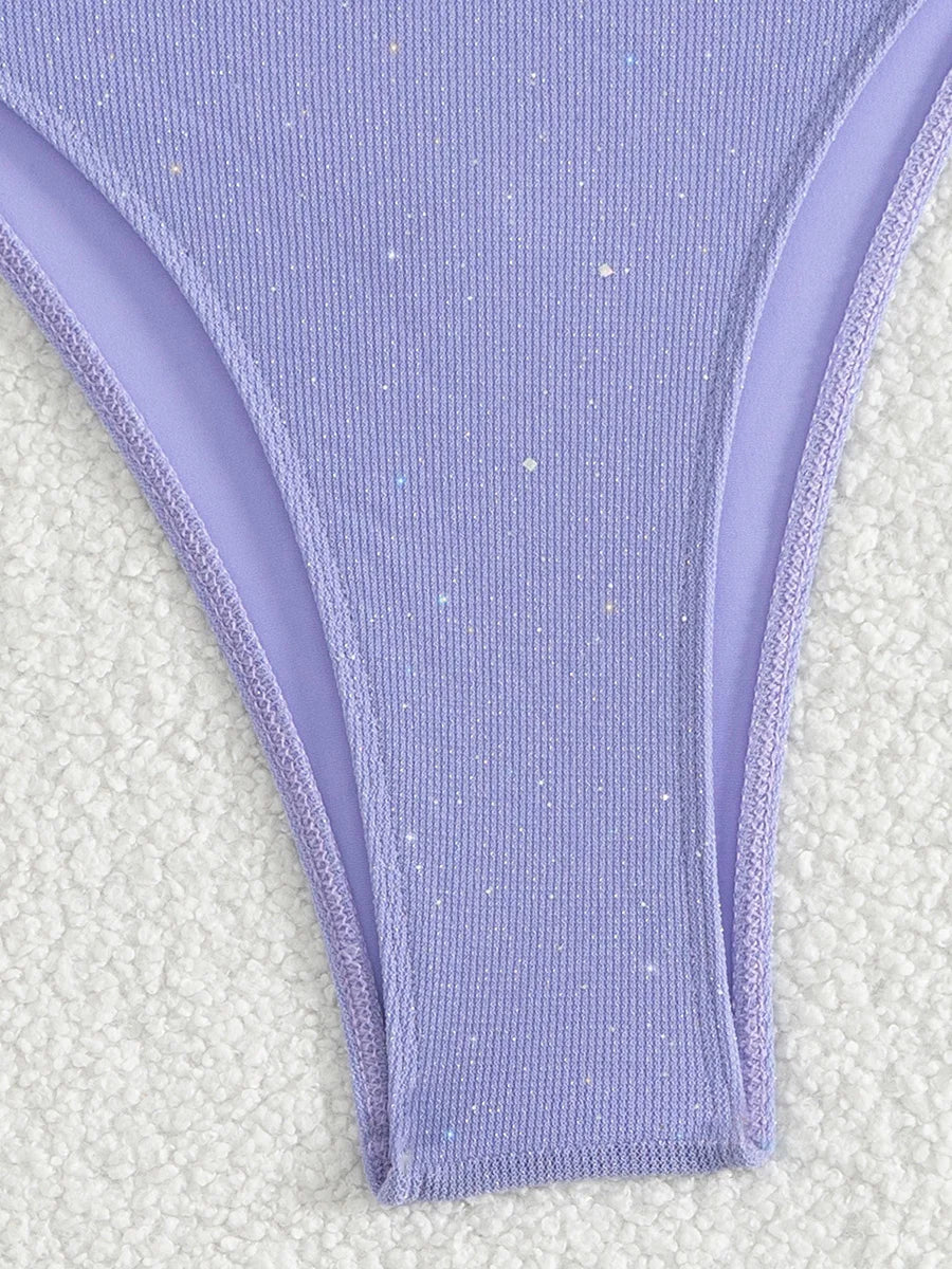 Shiny Sparkling Halter Strappy Bikini 2025 High Cut Bikinis Female Swimsuit Women Swimwear Two-pieces Bikini Set Bathing Suit