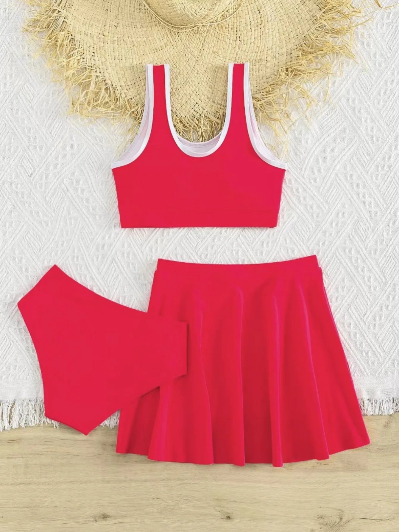 3 Pieces Bikinis With Skirt 2025 Girls Swimsuit Red Kids Swimwear Female Children's Bathers Bathing Swimming Swim Suit Beachwear