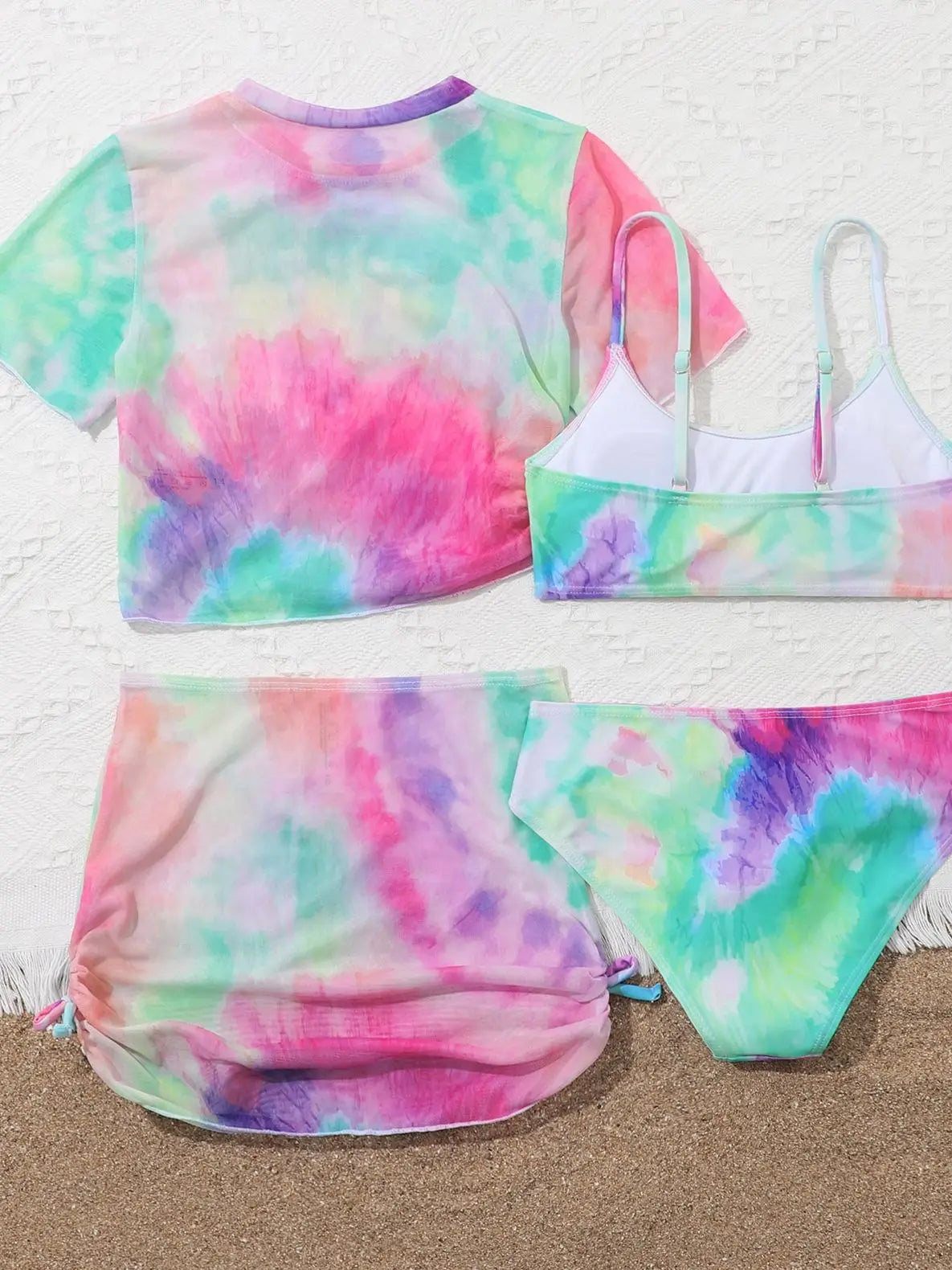 4 Pieces Bikinis Set Top & Skirt 2025 Girls Swimsuit Kids Swimwear Female Children Bathers Bathing Swimming Swim Suit Beachwear