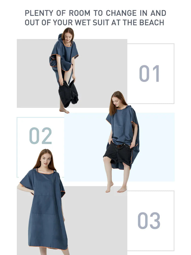 Surf Poncho Towel Poncho Quick-Dry Towel Hoodie Microfiber Beach Robe Changing Poncho Swim Towel Beach Poncho For Adults (A12)