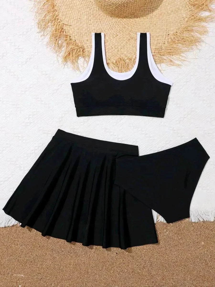 3 Pieces Bikinis With Skirt 2025 Girls Swimsuit Red Kids Swimwear Female Children's Bathers Bathing Swimming Swim Suit Beachwear
