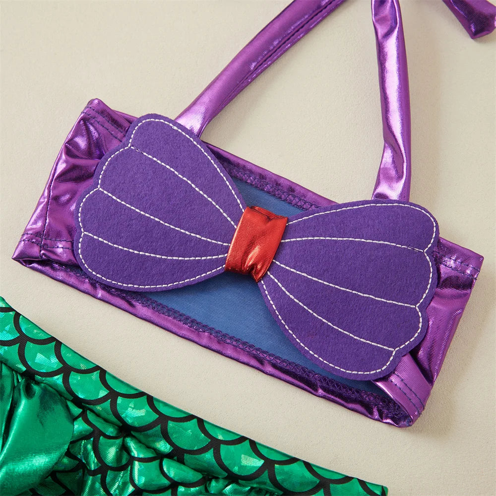 Tregren Toddler Kids Girl Mermaid Bikinis Set Summer Beachwear Halter Top Swimwear Swimming Pool Bathing Suit with Headband