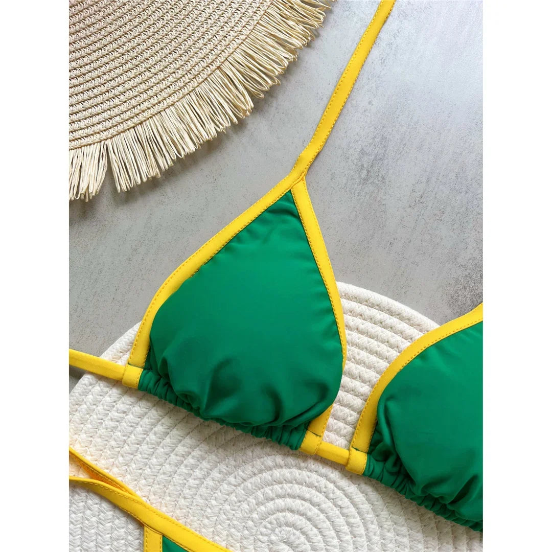 G-string Thong Brazilian Bikini Women Swimwear Female Swimsuit Two-pieces Bikini set Bather Brasil Flag Bathing Suit V6092