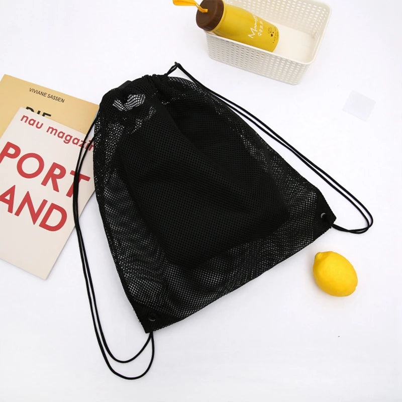 Heavy Duty Mesh Drawstring Backpack Bags Multifunction Ventilated Bag for Soccer ball, Gym Sports Equipment Storage Beach Toys