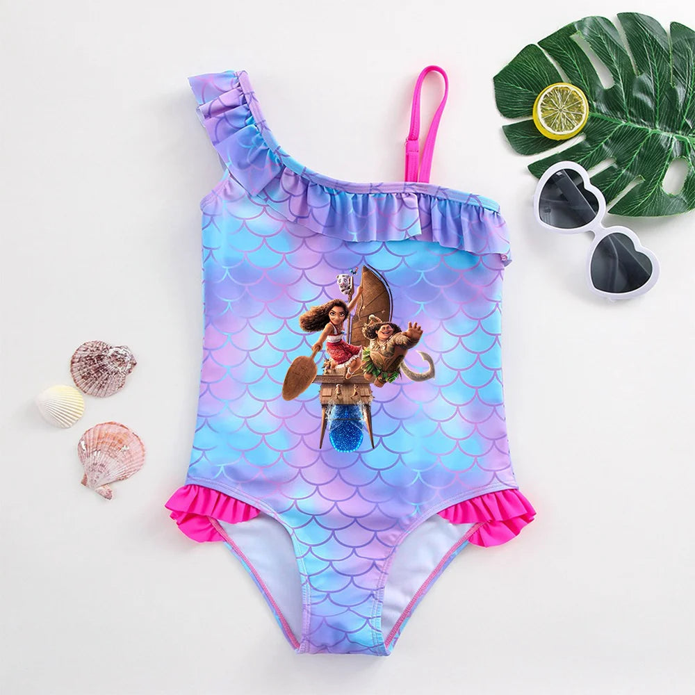 Moana Girls Swimsuit Fashion Mermaid Fish Scale One-Piece Bathing Suits Children's Dresses Summer Swimwear Beach Suit Kids Wear