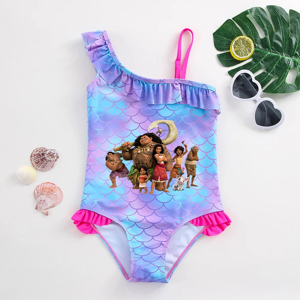 Moana Girls Swimsuit Fashion Mermaid Fish Scale One-Piece Bathing Suits Children's Dresses Summer Swimwear Beach Suit Kids Wear