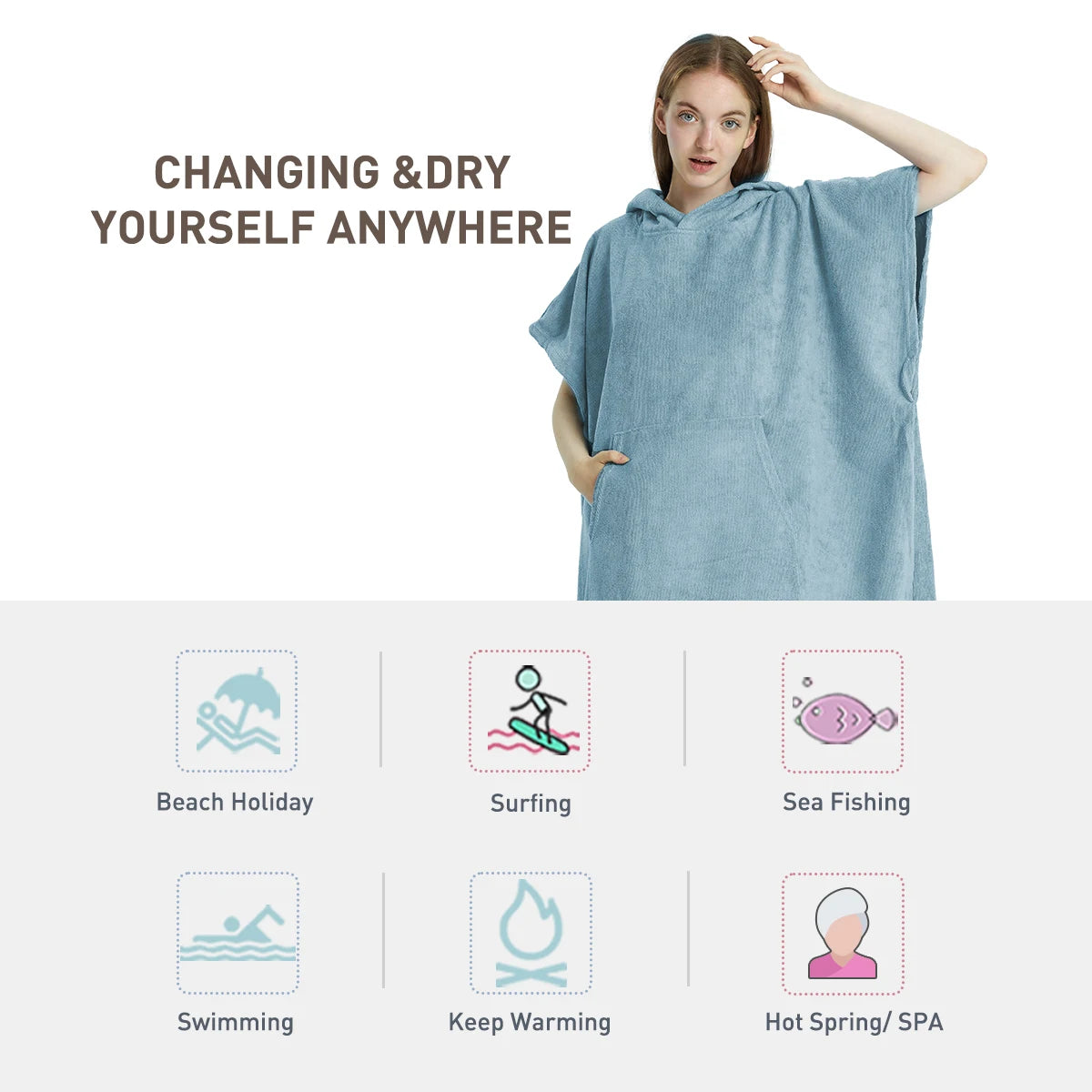 Surf Poncho Towel Poncho Quick-Dry Towel Hoodie Microfiber Beach Robe Changing Poncho Swim Towel Beach Poncho For Adults