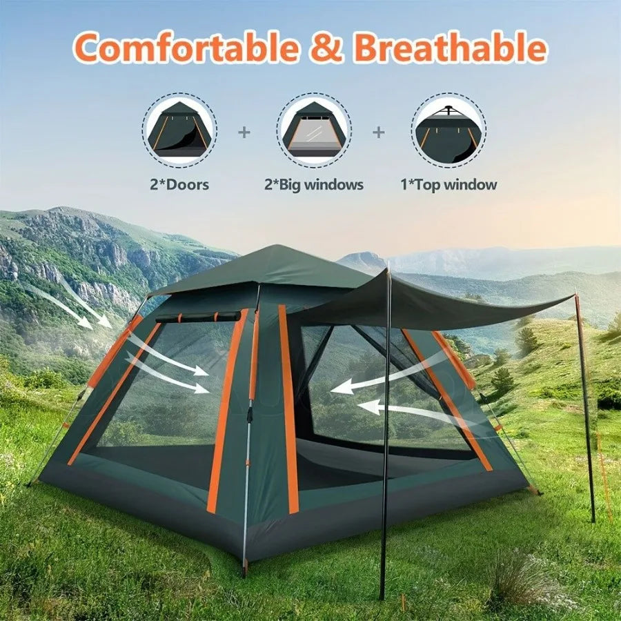 23 Person Camping Tent Outdoor Foldable Waterproof Tent with 2 Mosquito Nets Windows Carrying Bag for Hiking Climbing Adventure