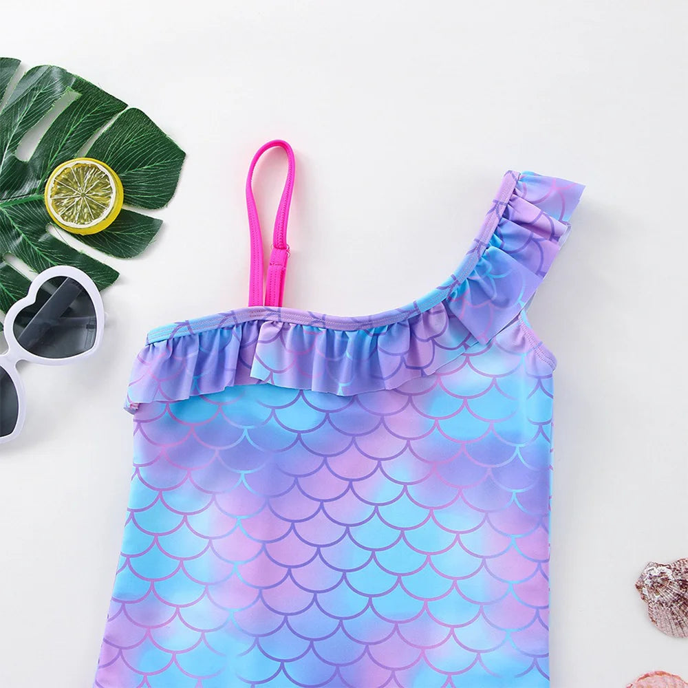 Moana Girls Swimsuit Fashion Mermaid Fish Scale One-Piece Bathing Suits Children's Dresses Summer Swimwear Beach Suit Kids Wear