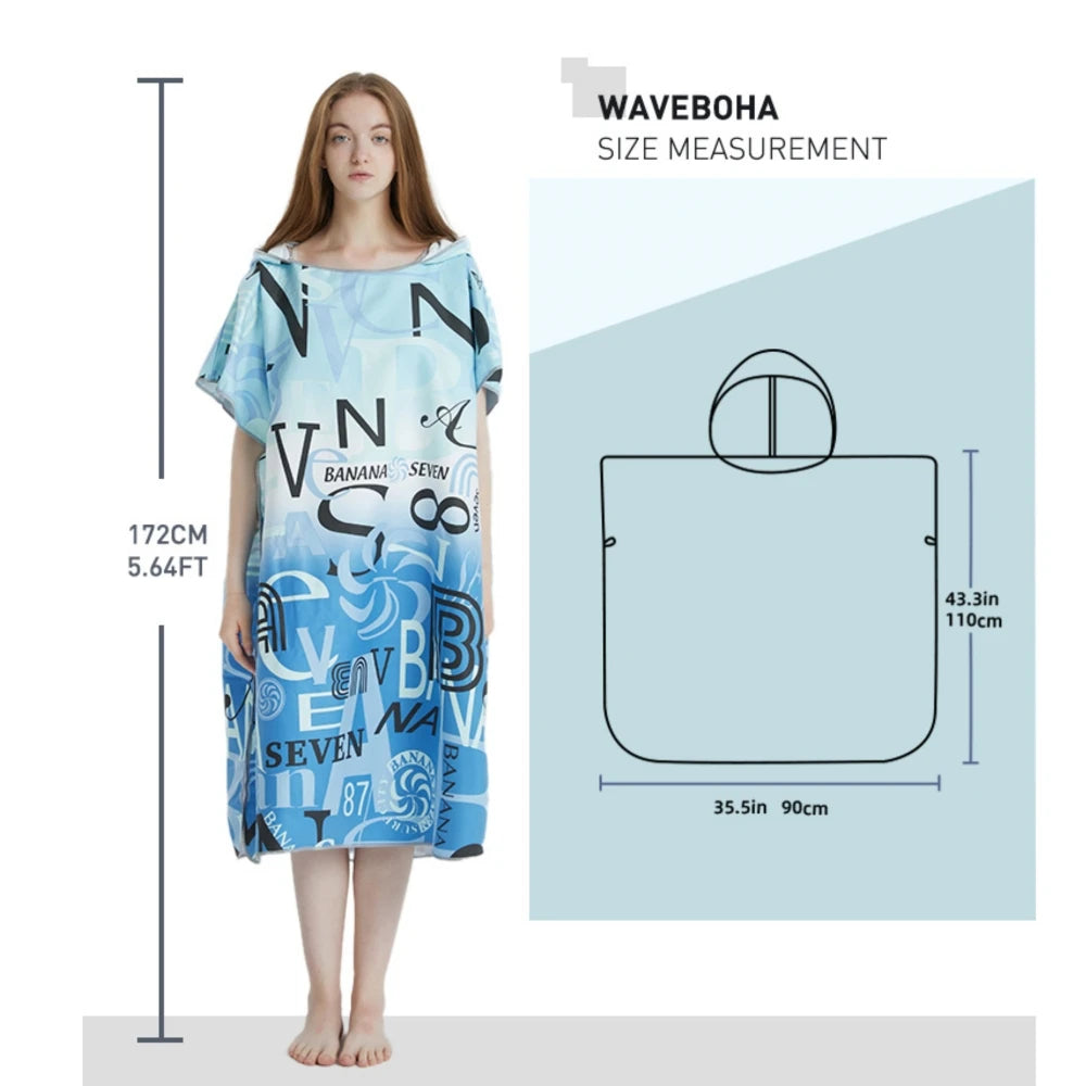 Surf Poncho Towel Poncho Quick-Dry Towel Hoodie Microfiber Beach Robe Changing Poncho Swim Towel Beach Poncho For Adults (A12)