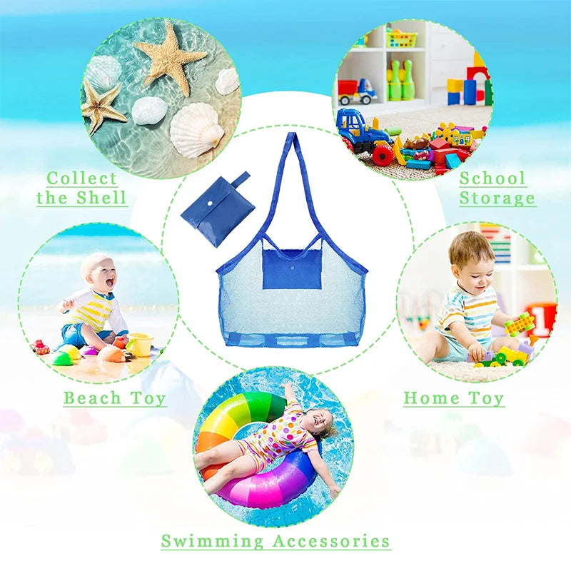 Portable Beach Bag Foldable  Storage Bag Beach Toys Baskets Kids Outdoor Swimming Waterproof Bags Sand Tool Clutter Storage Bag