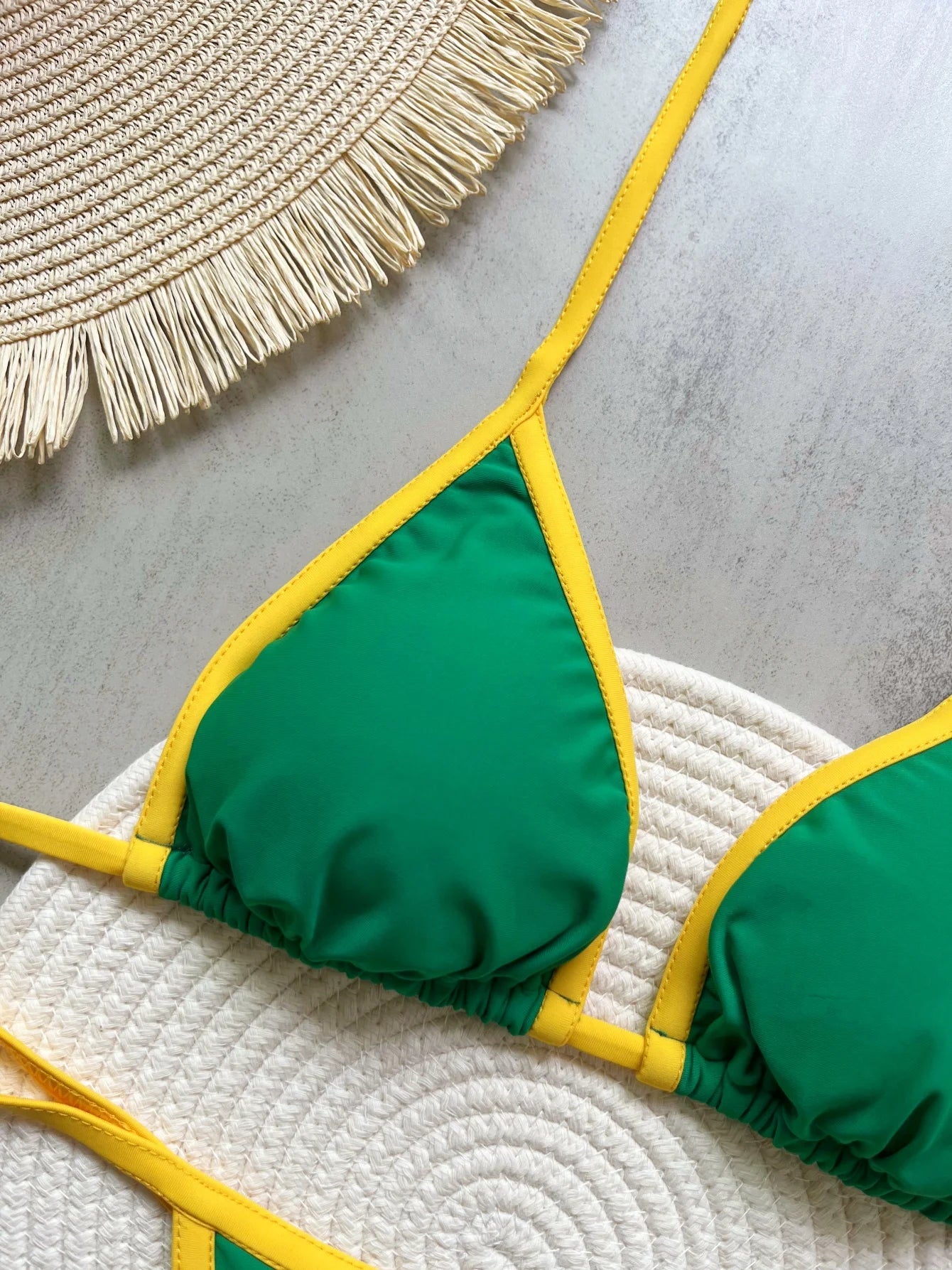 Sexy Embroidery Brasil Flag Contrast Split Bikini Set Women Swimwear Patchwork Swimsuit Hottie Outfit SummerBeachwear