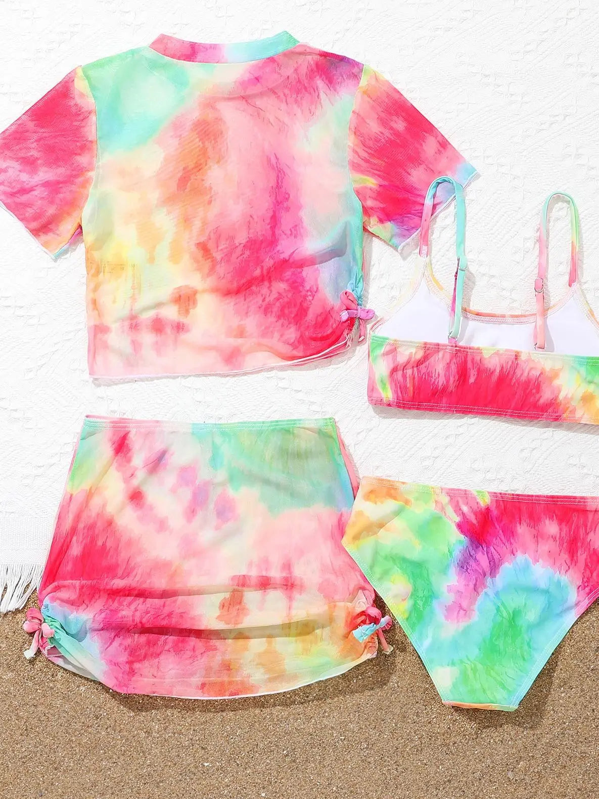 4 Pieces Bikinis Set Top & Skirt 2025 Girls Swimsuit Kids Swimwear Female Children Bathers Bathing Swimming Swim Suit Beachwear