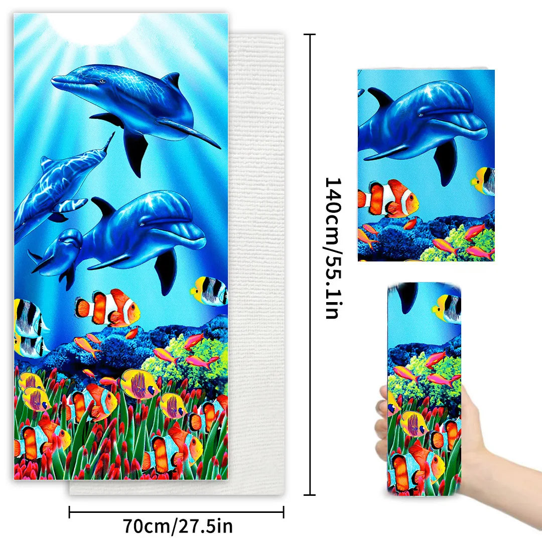 Microfiber Beach Towel Absorbent Bath towel big Quick-drying sunscreen for Adults Travel Swimming Pool Blue Turtle Pattern 27*55