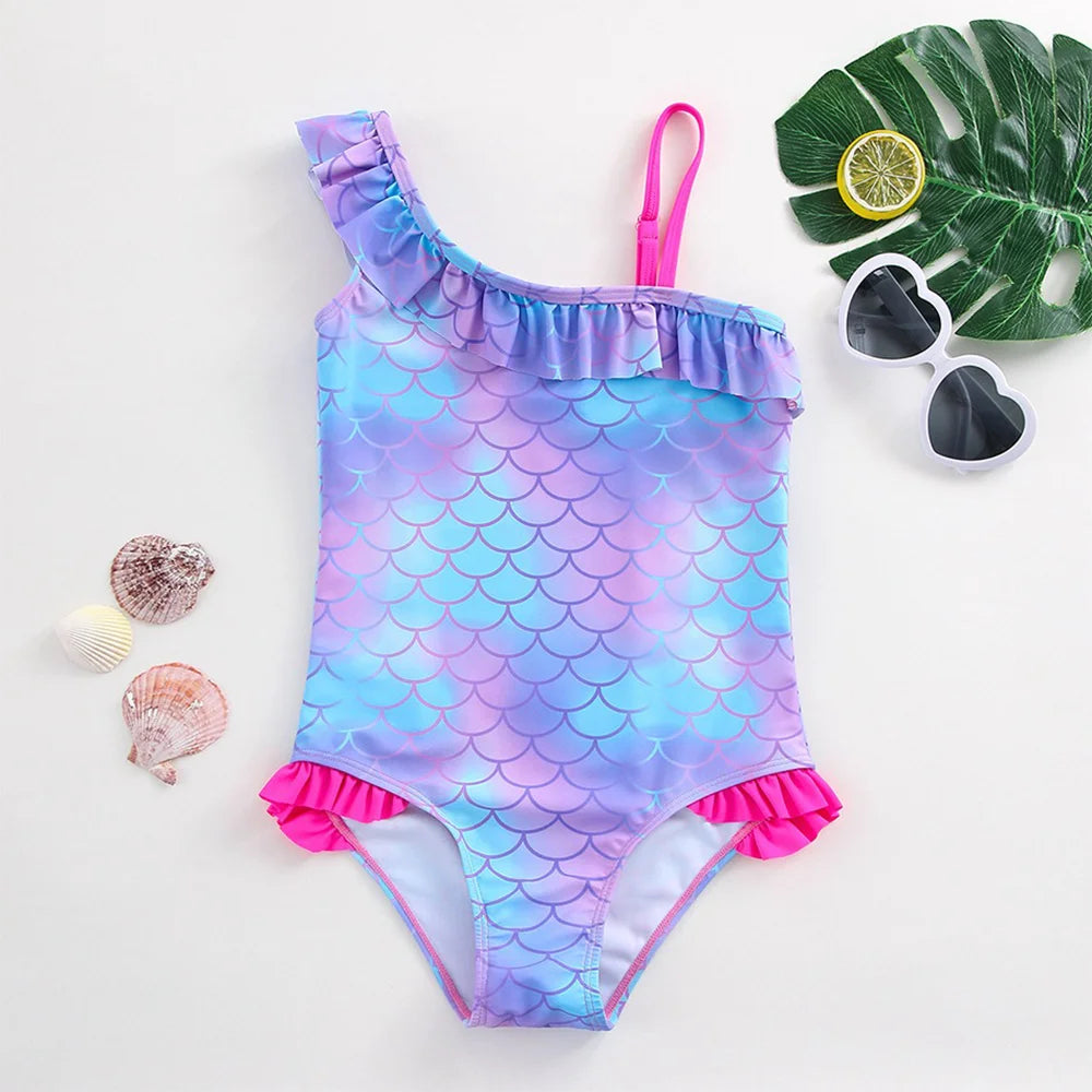 Moana Girls Swimsuit Fashion Mermaid Fish Scale One-Piece Bathing Suits Children's Dresses Summer Swimwear Beach Suit Kids Wear