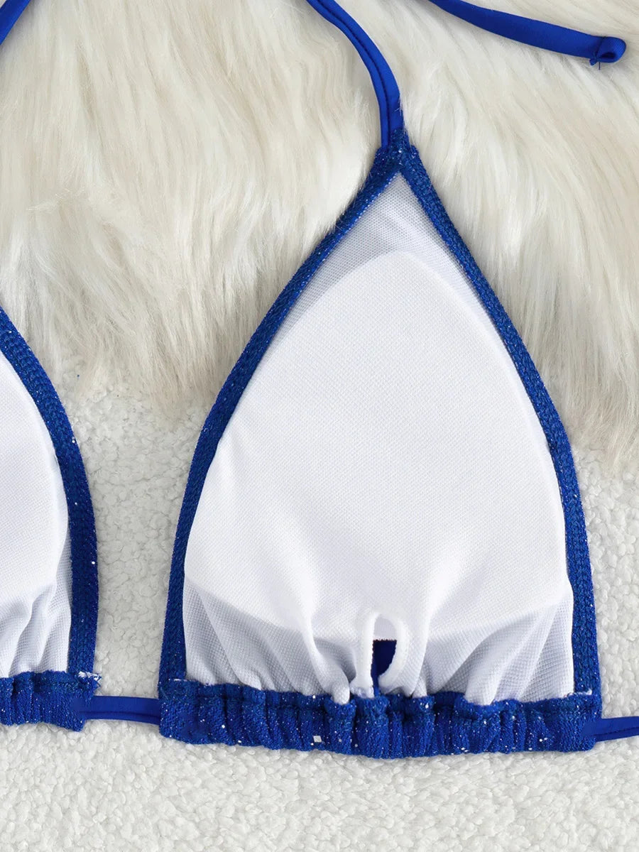 Shiny Sparkling Halter Strappy Bikini 2025 High Cut Bikinis Female Swimsuit Women Swimwear Two-pieces Bikini Set Bathing Suit