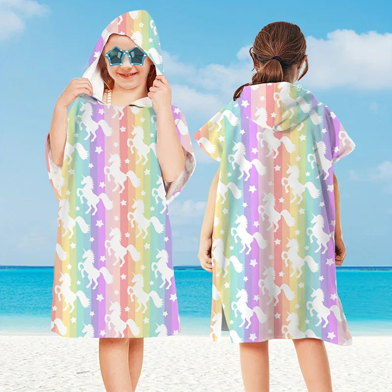 Hooded Kids Beach Towels Toddler Bath Towel Girls Boys Swim Cover-ups Pool Towels Quick Dry Lightweight Soft Microfiber Poncho