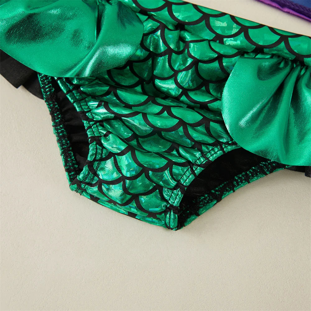 Tregren Toddler Kids Girl Mermaid Bikinis Set Summer Beachwear Halter Top Swimwear Swimming Pool Bathing Suit with Headband