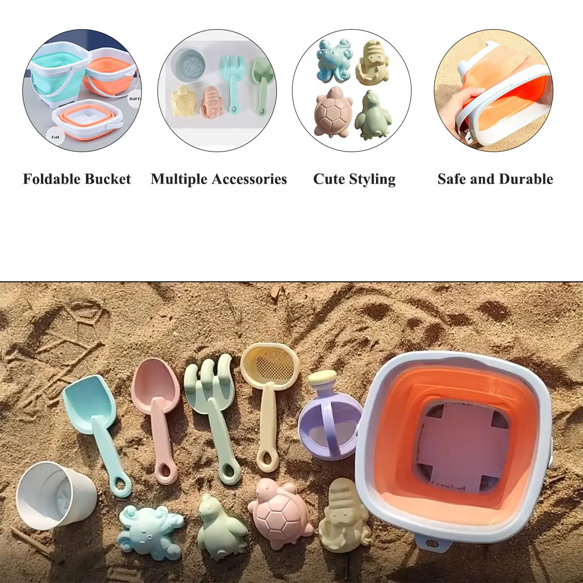 11 PCS Beach Toys for Kids Sand Toys Set for Toddlers Sandbox Toys with Bucket Shovel Rake Set Summer Outdoor Children Gift
