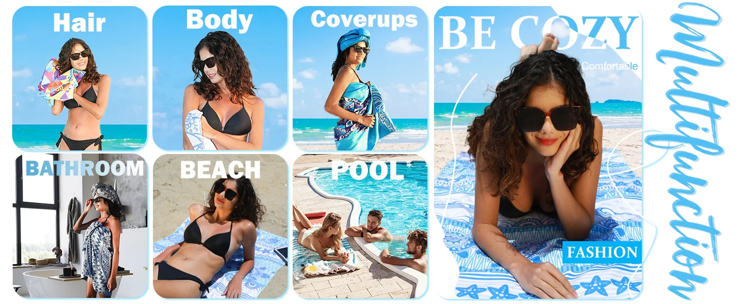 Microfiber Beach Towel Absorbent Bath towel big Quick-drying sunscreen for Adults Travel Swimming Pool Blue Turtle Pattern 27*55