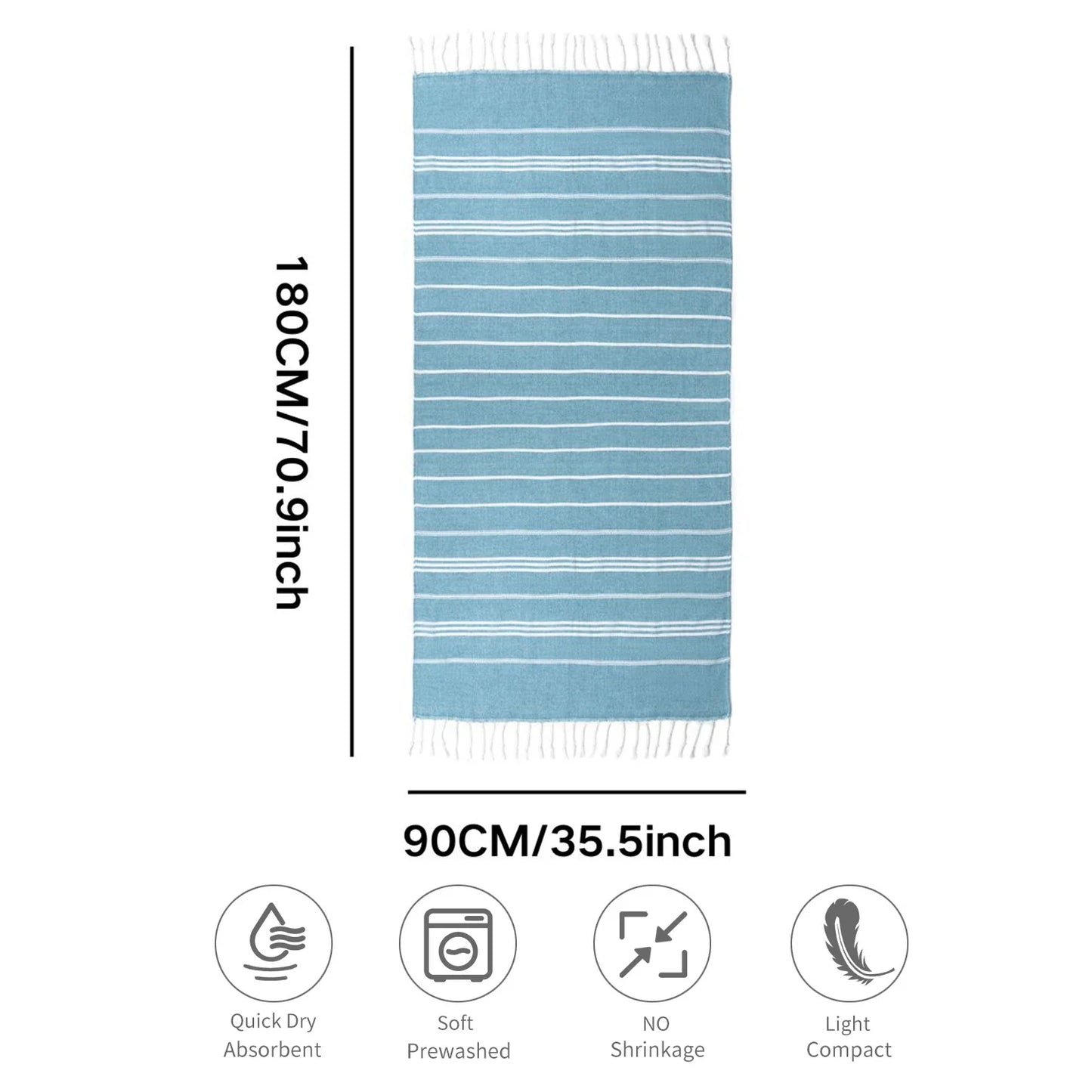Cotton Turkish Beach Towel Turkish Sports Bath Towel with Tassels Holiday Towels Soft Absorbent Quick Drying Towels Easy Care