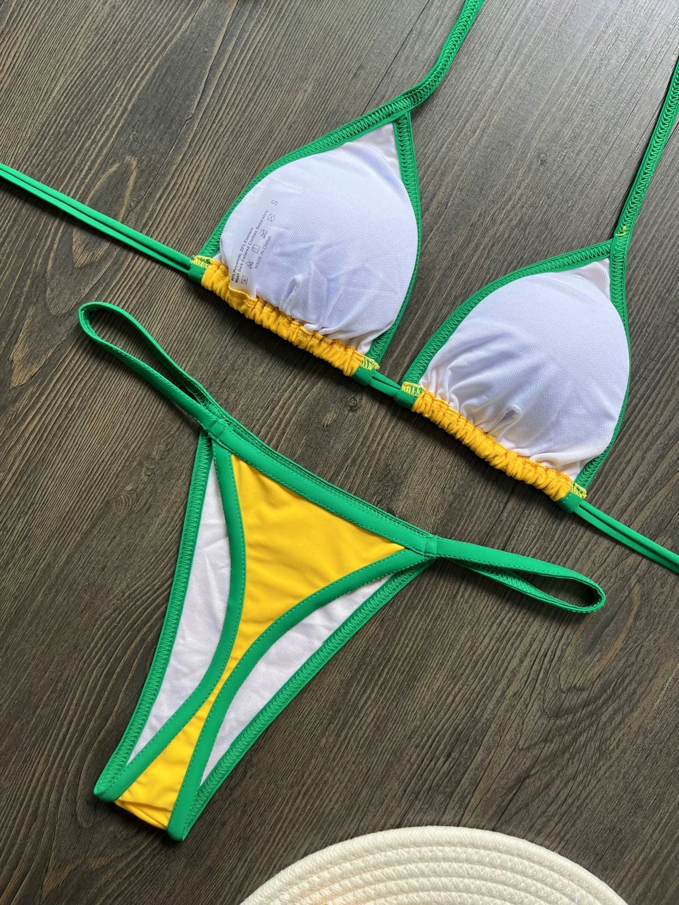Sexy Embroidery Brasil Flag Contrast Split Bikini Set Women Swimwear Patchwork Swimsuit Hottie Outfit SummerBeachwear