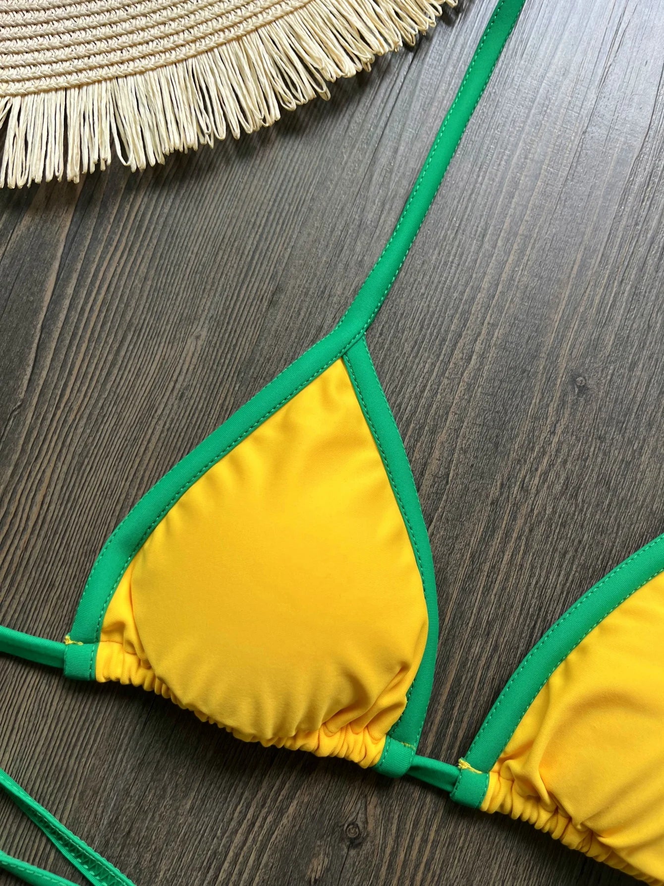 Sexy Embroidery Brasil Flag Contrast Split Bikini Set Women Swimwear Patchwork Swimsuit Hottie Outfit SummerBeachwear