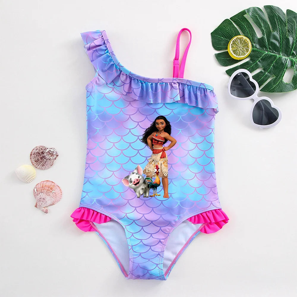 Moana Girls Swimsuit Fashion Mermaid Fish Scale One-Piece Bathing Suits Children's Dresses Summer Swimwear Beach Suit Kids Wear