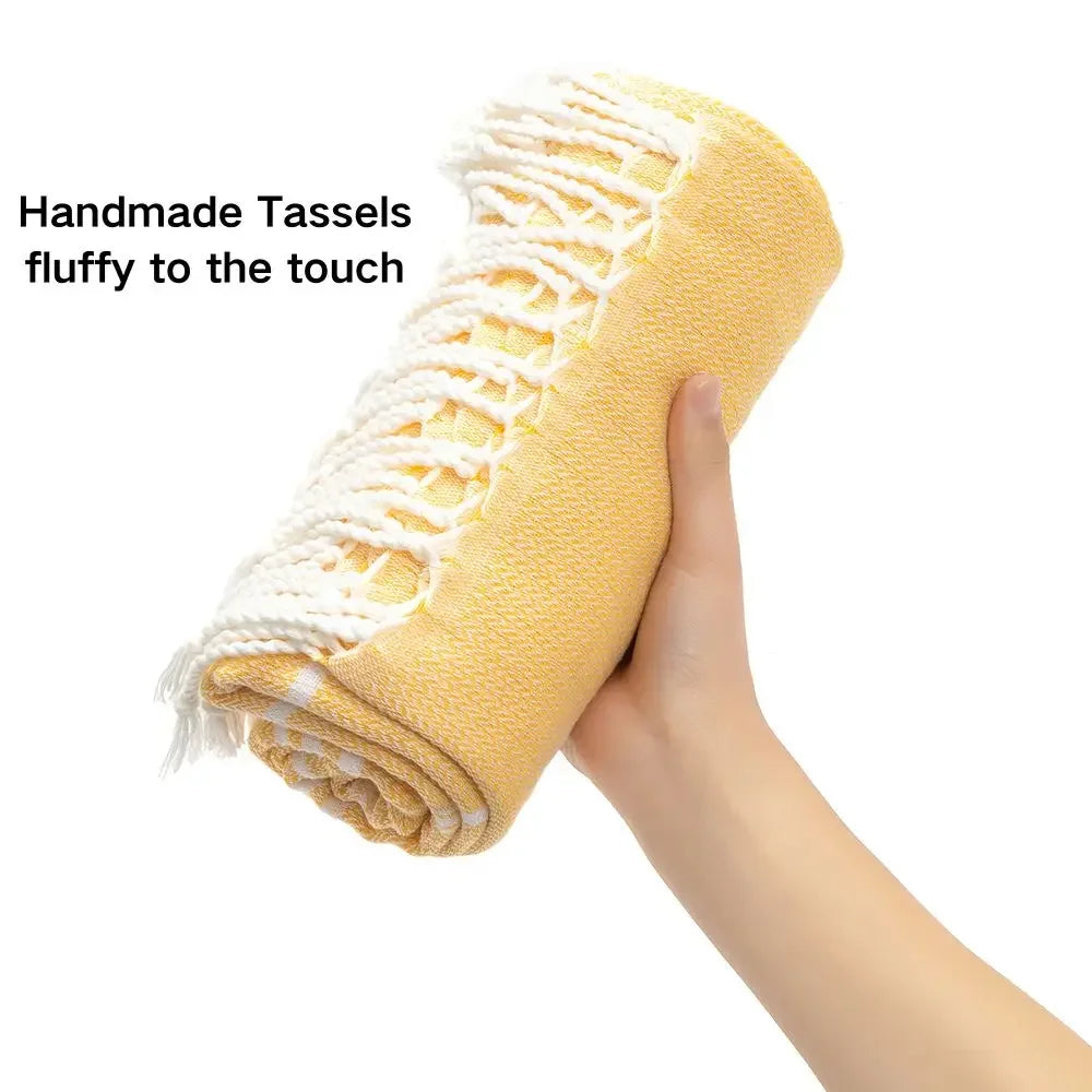 Cotton Turkish Beach Towel Turkish Sports Bath Towel with Tassels Holiday Towels Soft Absorbent Quick Drying Towels Easy Care
