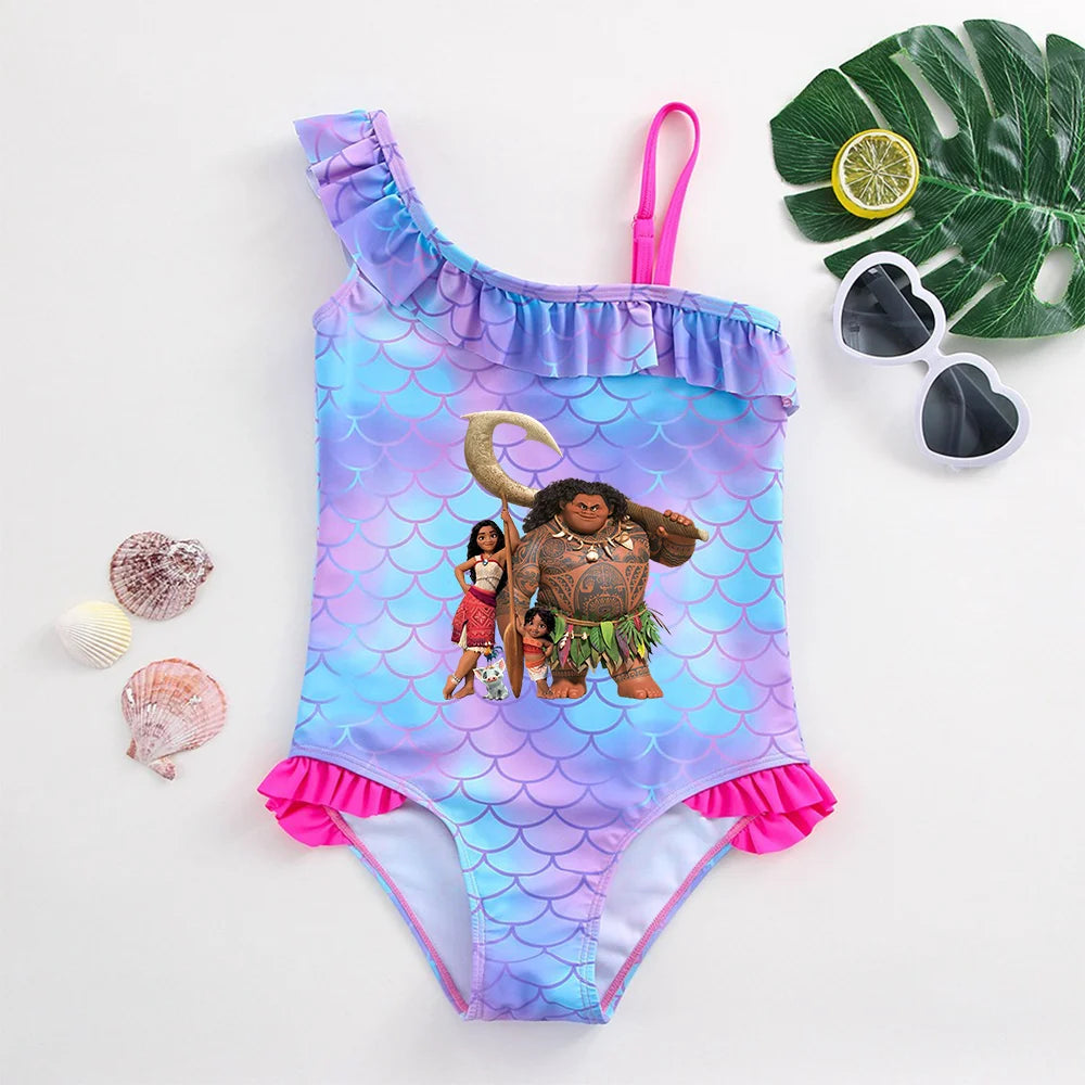 Moana Girls Swimsuit Fashion Mermaid Fish Scale One-Piece Bathing Suits Children's Dresses Summer Swimwear Beach Suit Kids Wear