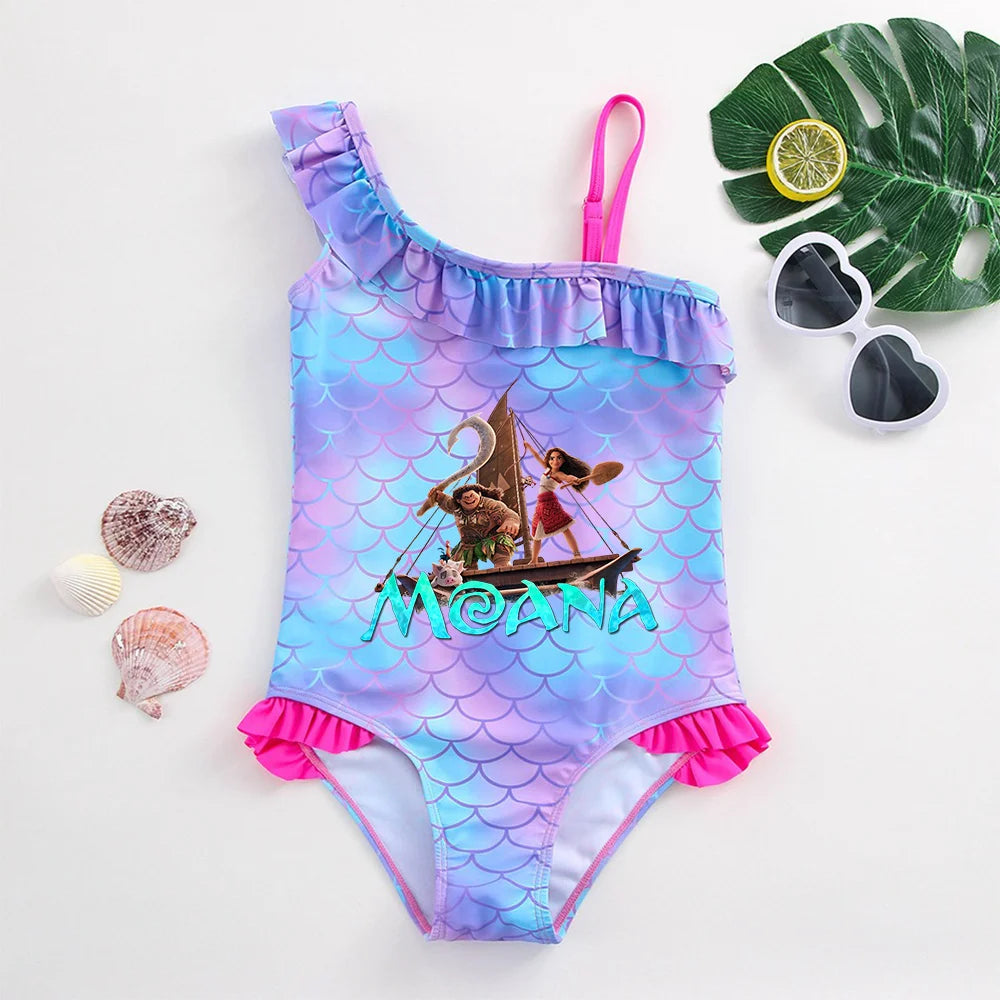 Moana Girls Swimsuit Fashion Mermaid Fish Scale One-Piece Bathing Suits Children's Dresses Summer Swimwear Beach Suit Kids Wear