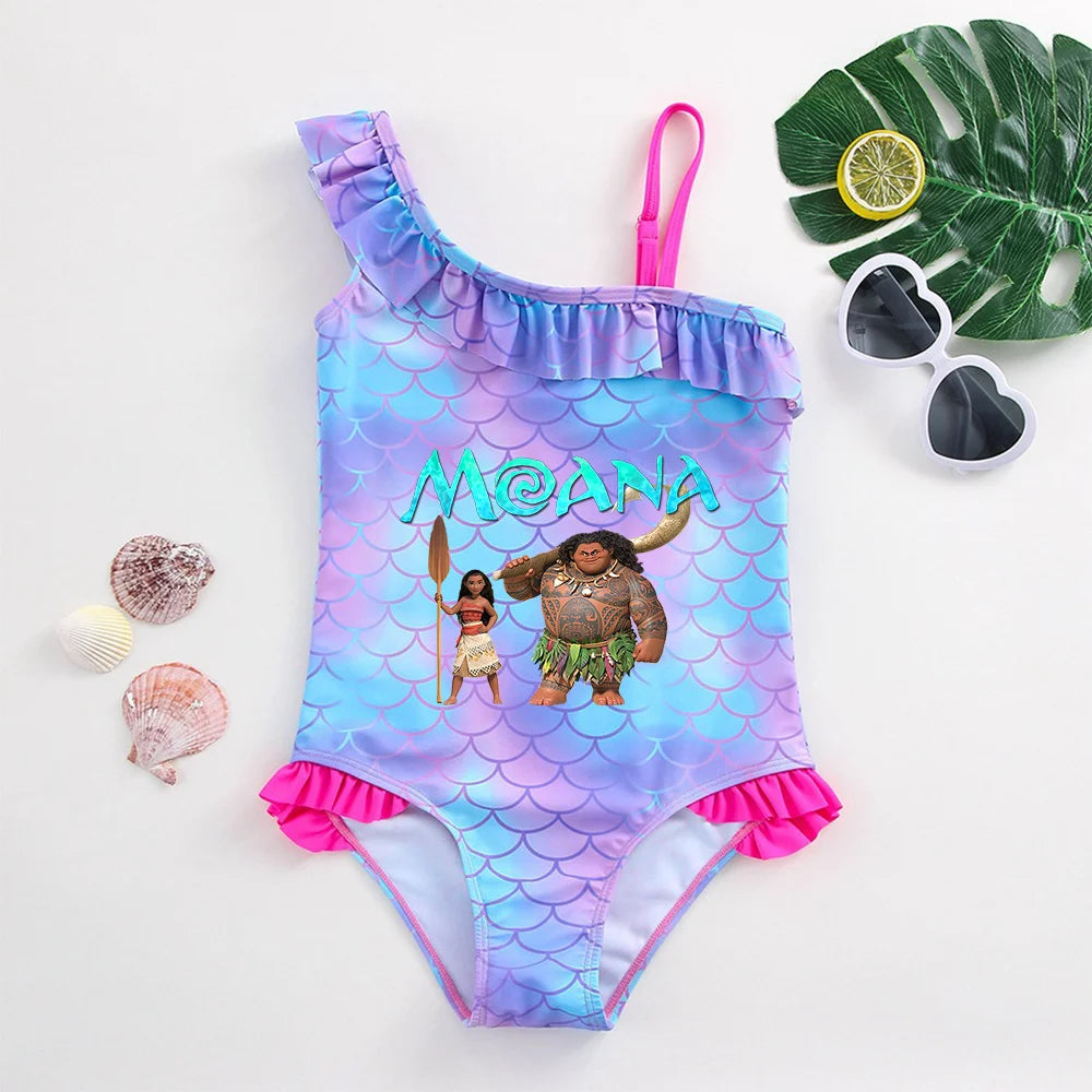 Moana Girls Swimsuit Fashion Mermaid Fish Scale One-Piece Bathing Suits Children's Dresses Summer Swimwear Beach Suit Kids Wear