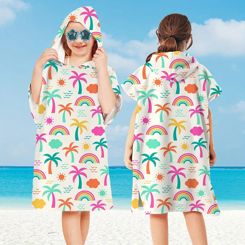 Hooded Kids Beach Towels Toddler Bath Towel Girls Boys Swim Cover-ups Pool Towels Quick Dry Lightweight Soft Microfiber Poncho