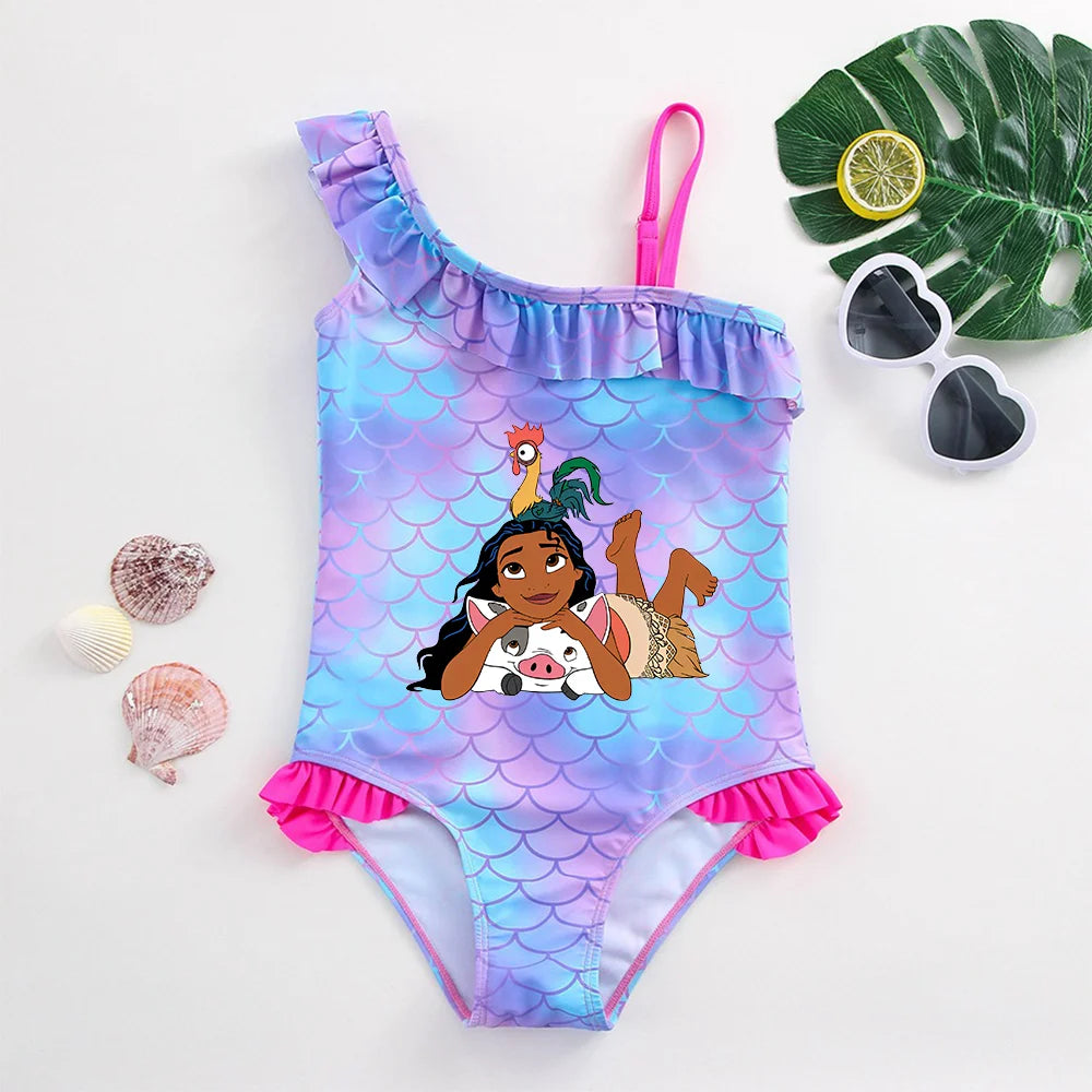Moana Girls Swimsuit Fashion Mermaid Fish Scale One-Piece Bathing Suits Children's Dresses Summer Swimwear Beach Suit Kids Wear