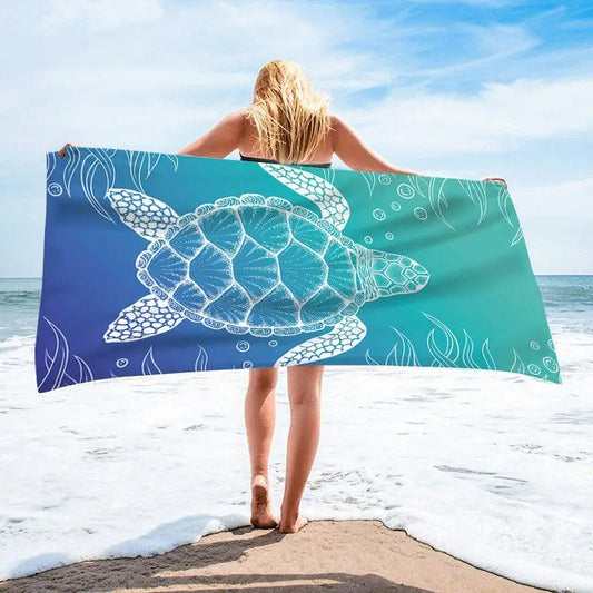 Microfiber Beach Towel Absorbent Bath towel big Quick-drying sunscreen for Adults Travel Swimming Pool Blue Turtle Pattern 27*55