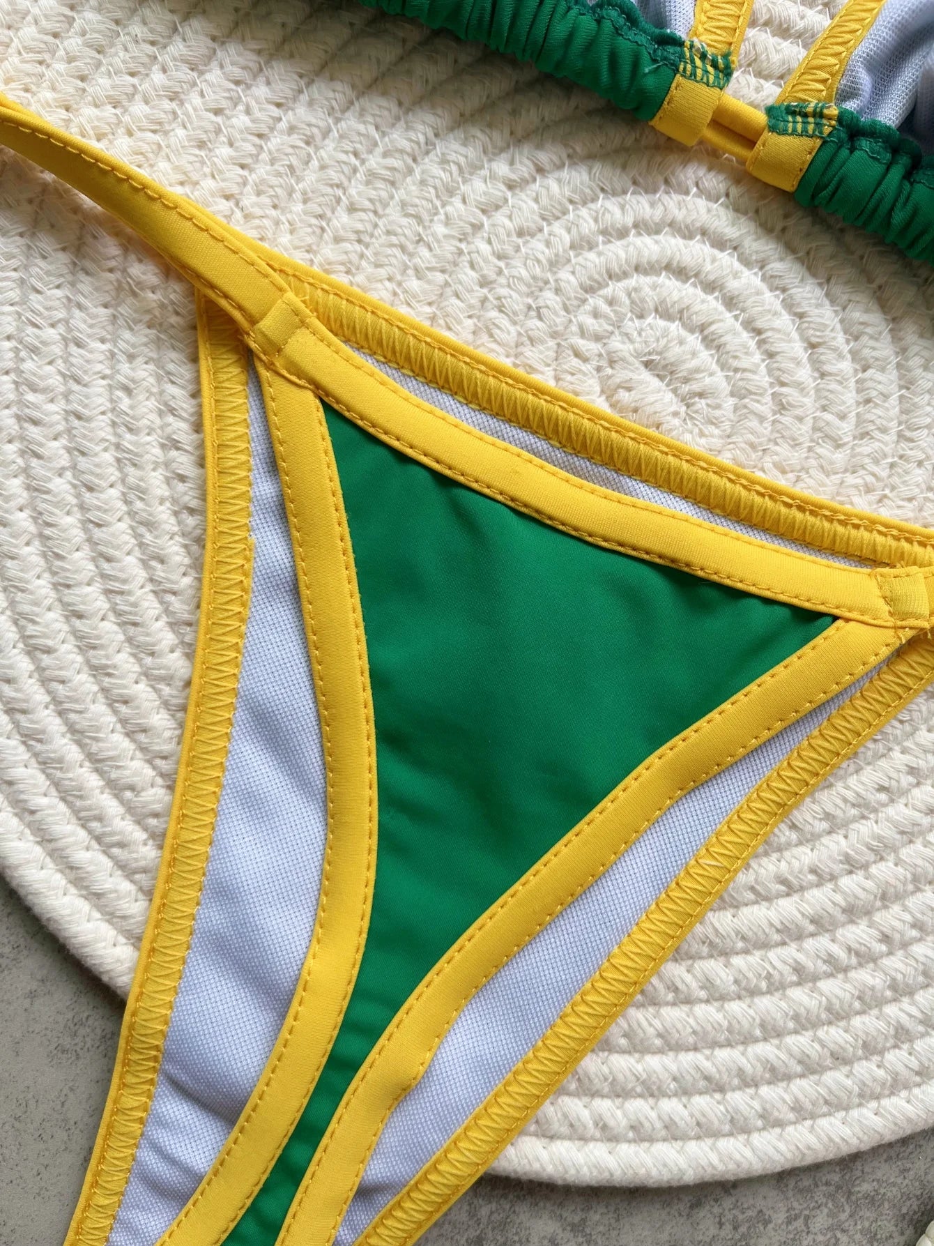 Sexy Embroidery Brasil Flag Contrast Split Bikini Set Women Swimwear Patchwork Swimsuit Hottie Outfit SummerBeachwear