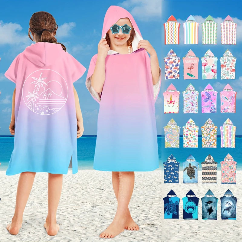 Hooded Kids Beach Towels Toddler Bath Towel Girls Boys Swim Cover-ups Pool Towels Quick Dry Lightweight Soft Microfiber Poncho