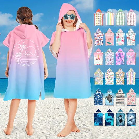 Hooded Kids Beach Towels Toddler Bath Towel Girls Boys Swim Cover-ups Pool Towels Quick Dry Lightweight Soft Microfiber Poncho